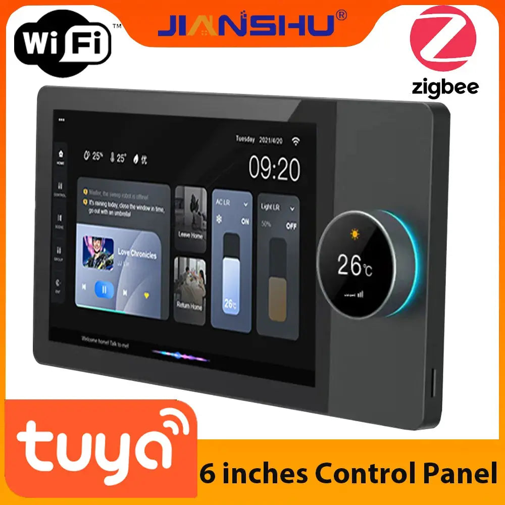 Jianshu Tuya Panel Control Wifi Zigbee Devices Tuya Zigbee Gateway Build In 6" Nspanel Tuya Smart Home Control Panel - DomoSpace