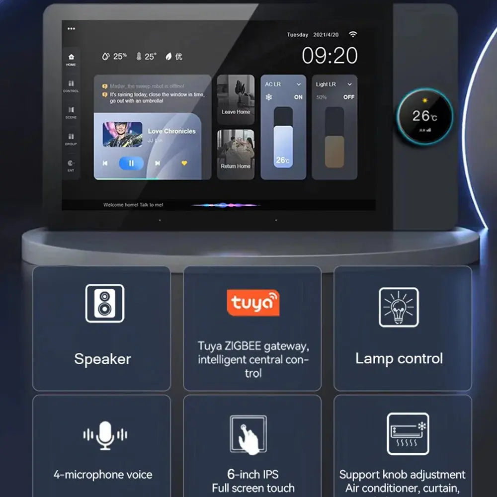 Jianshu Tuya Panel Control Wifi Zigbee Devices Tuya Zigbee Gateway Build In 6" Nspanel Tuya Smart Home Control Panel - DomoSpace