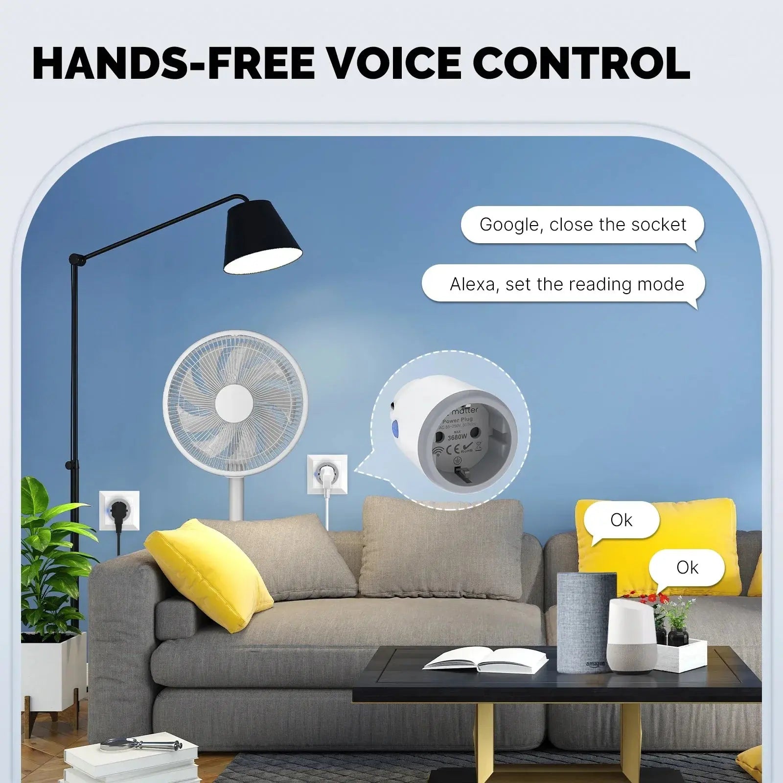 MOES Smart Plug Matter Wi-Fi Socket 16A Smart Timer Outlet Power Monitor Support TUYA Apple Homekit Work With Google Home Alexa - DomoSpace