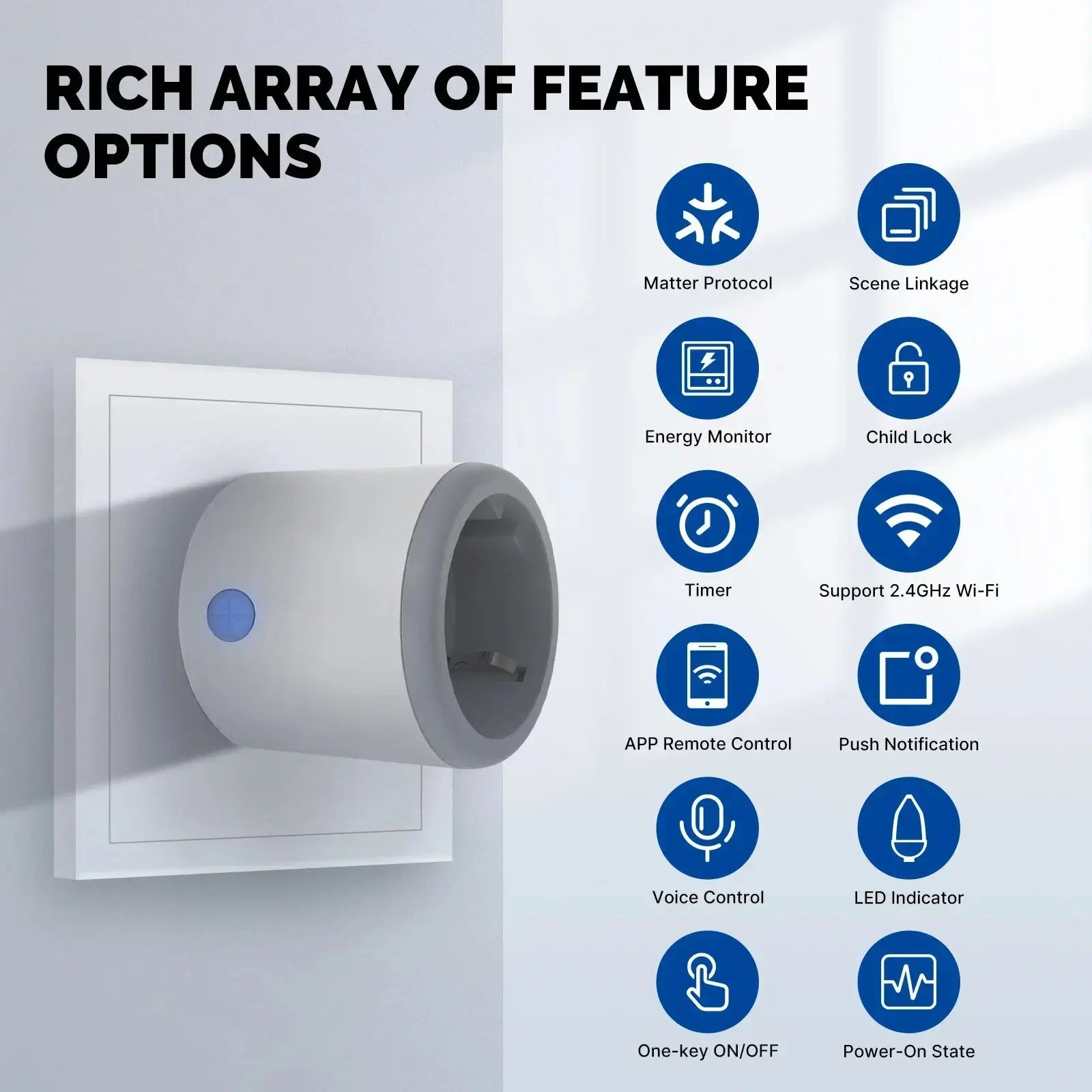 MOES Smart Plug Matter Wi-Fi Socket 16A Smart Timer Outlet Power Monitor Support TUYA Apple Homekit Work With Google Home Alexa - DomoSpace