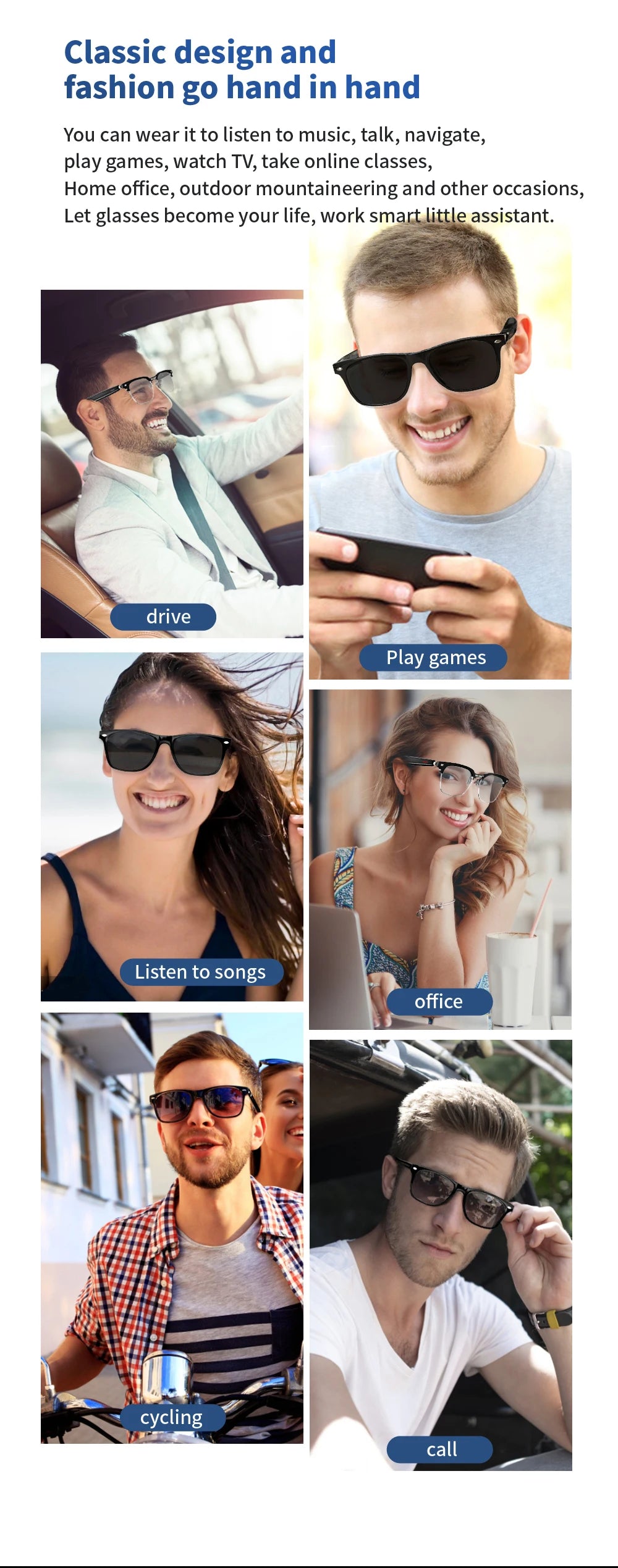 Xiaomi E13 Bluetooth Smart Glasses With Automatic Adjustment AI Voice Noise Reduction Music Eyewear Waterproof Calls Eyeglass DomoSpace