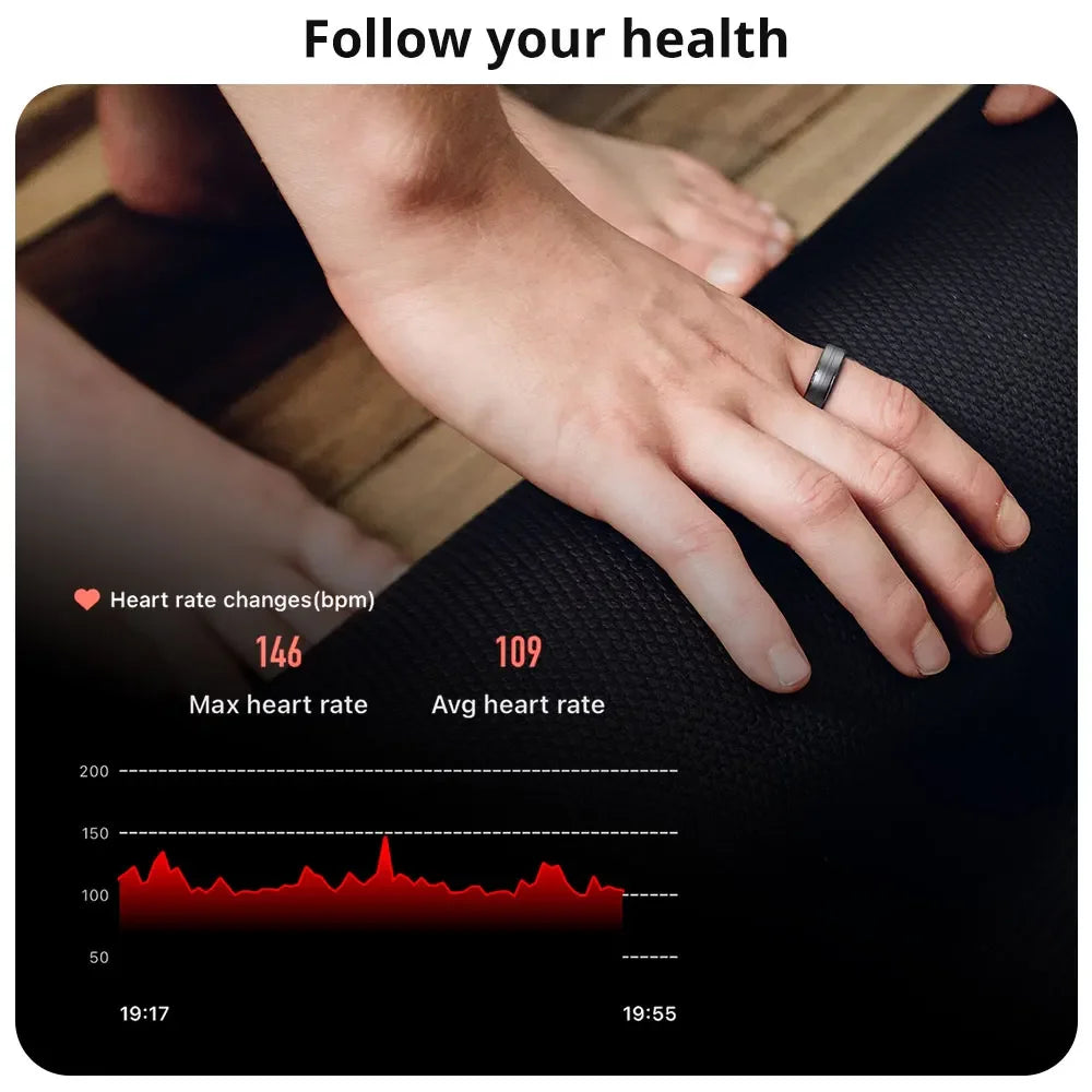 EIGIIS New Smart Ring Men Women, Heart Rate and Blood Oxygen Monitor, IP68 & 5ATM Waterproof, Multi-sport Mode for Android IOS DomoSpace