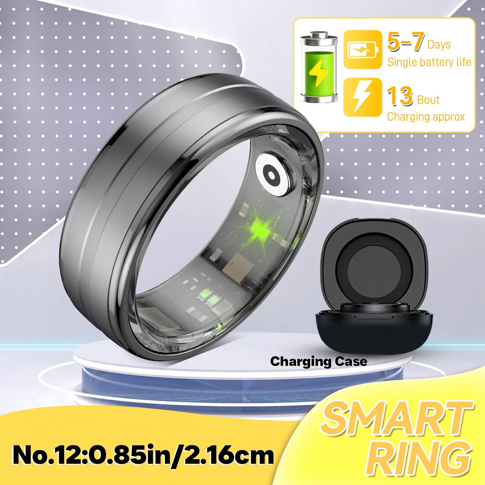 EIGIIS New Smart Ring Men Women, Heart Rate and Blood Oxygen Monitor, IP68 & 5ATM Waterproof, Multi-sport Mode for Android IOS DomoSpace