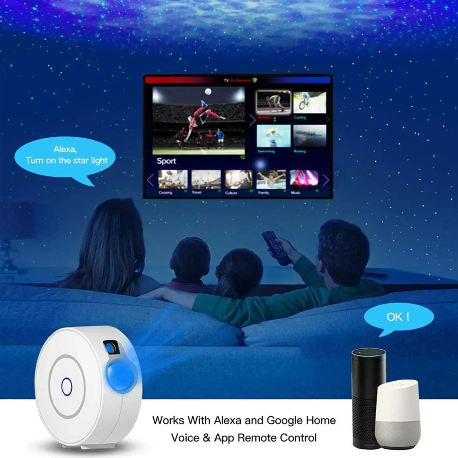 Tuya Smart Star Projector WiFi Laser Starry Sky Projector Waving Night Light Led Colorful APP Wireless Control Alexa Compatible DomoSpace