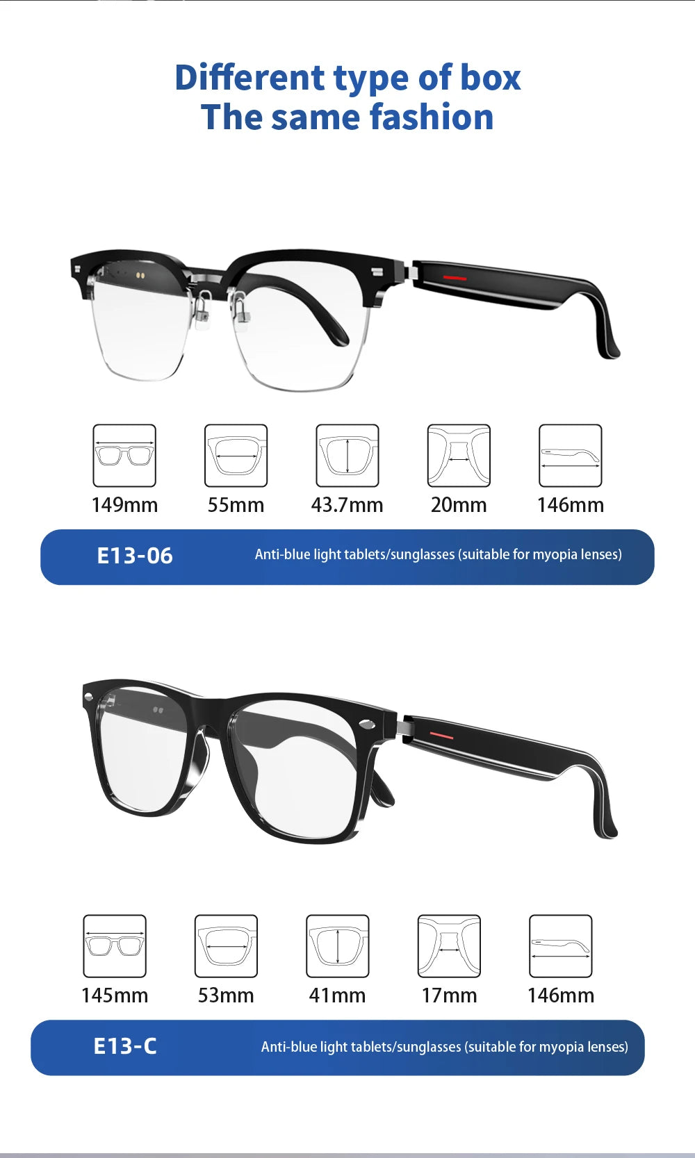 Xiaomi E13 Bluetooth Smart Glasses With Automatic Adjustment AI Voice Noise Reduction Music Eyewear Waterproof Calls Eyeglass DomoSpace