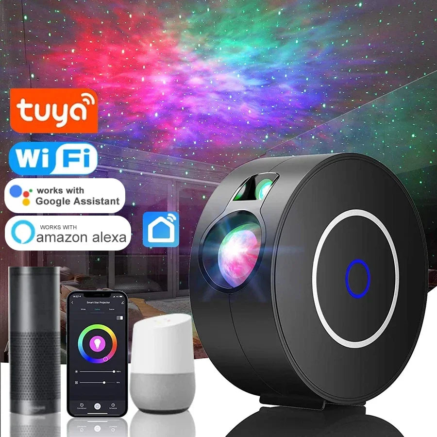 Tuya Smart Star Projector WiFi Laser Starry Sky Projector Waving Night Light Led Colorful APP Wireless Control Alexa Compatible DomoSpace