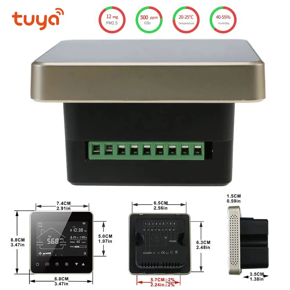 TUYA WIFI Smart Home CO2 PM2.5 Fresh Air Valve System Fan Coil Unit Dehumidifier Ventilation Controller with Modbus&RS485 - DomoSpace