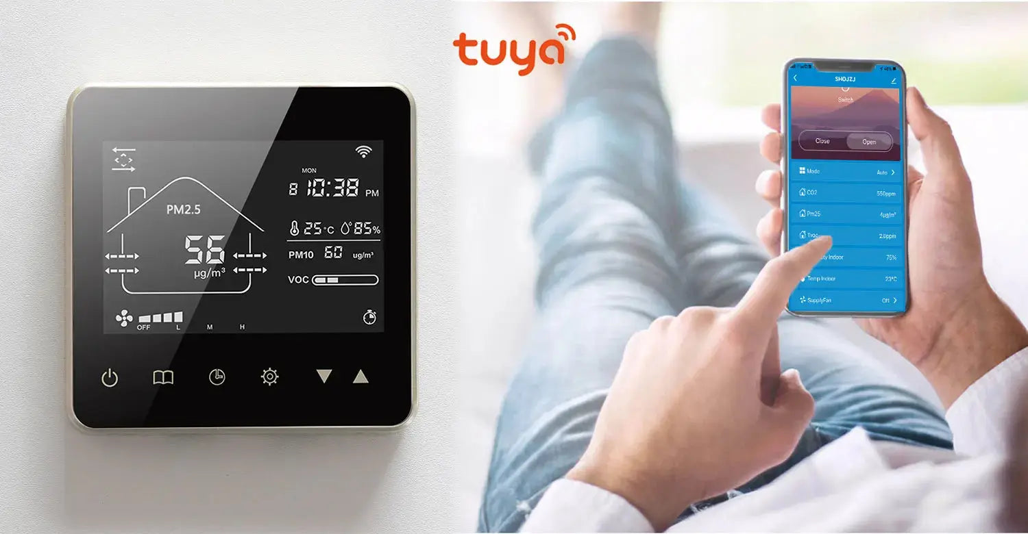 TUYA WIFI Smart Home CO2 PM2.5 Fresh Air Valve System Fan Coil Unit Dehumidifier Ventilation Controller with Modbus&RS485 - DomoSpace
