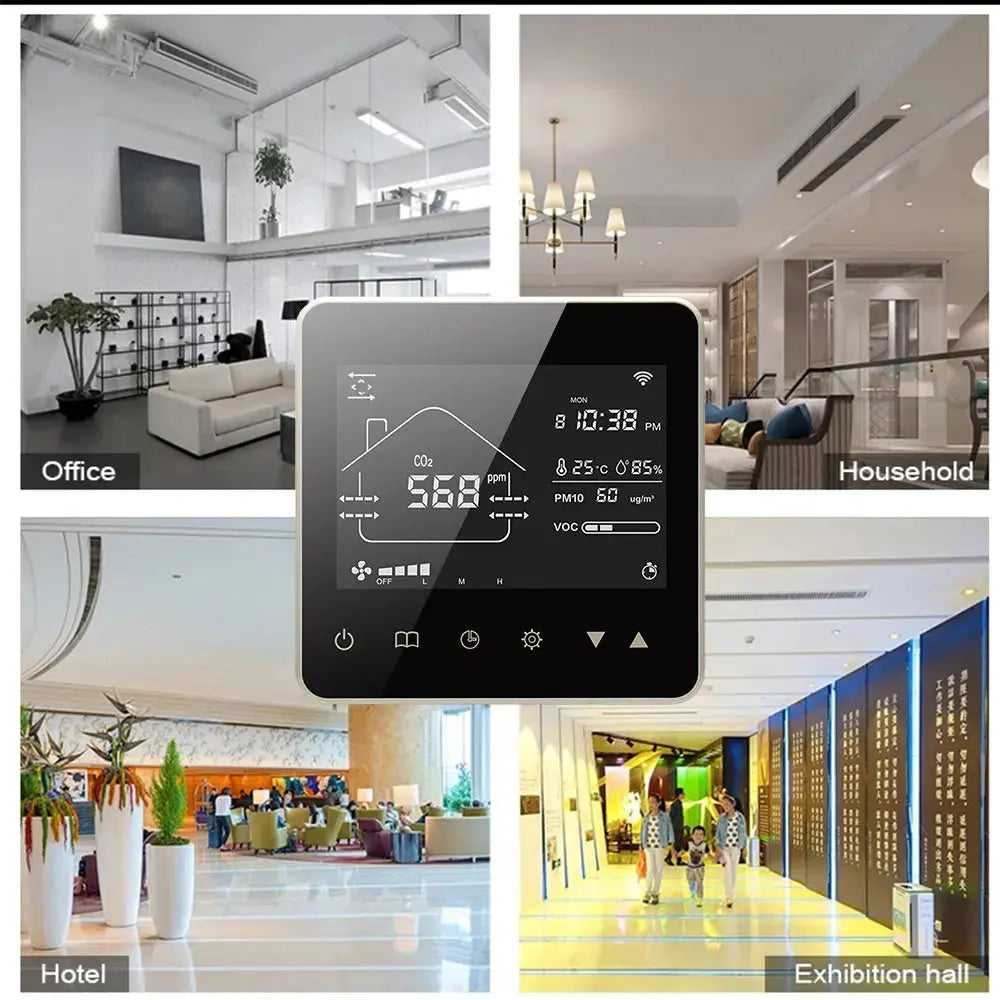 TUYA WIFI Smart Home CO2 PM2.5 Fresh Air Valve System Fan Coil Unit Dehumidifier Ventilation Controller with Modbus&RS485 - DomoSpace