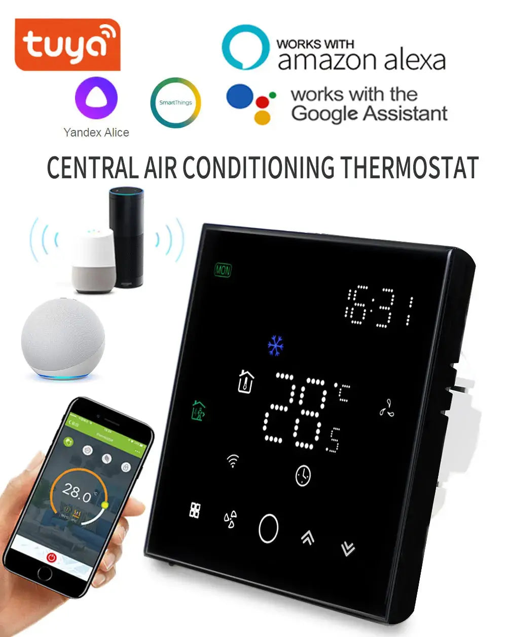TUYA Zigbee Wifi Thermostat For Replacing Upgrade Air Conditioner Heating and Cooling Temperature 3 Speed Fan App Controller - DomoSpace