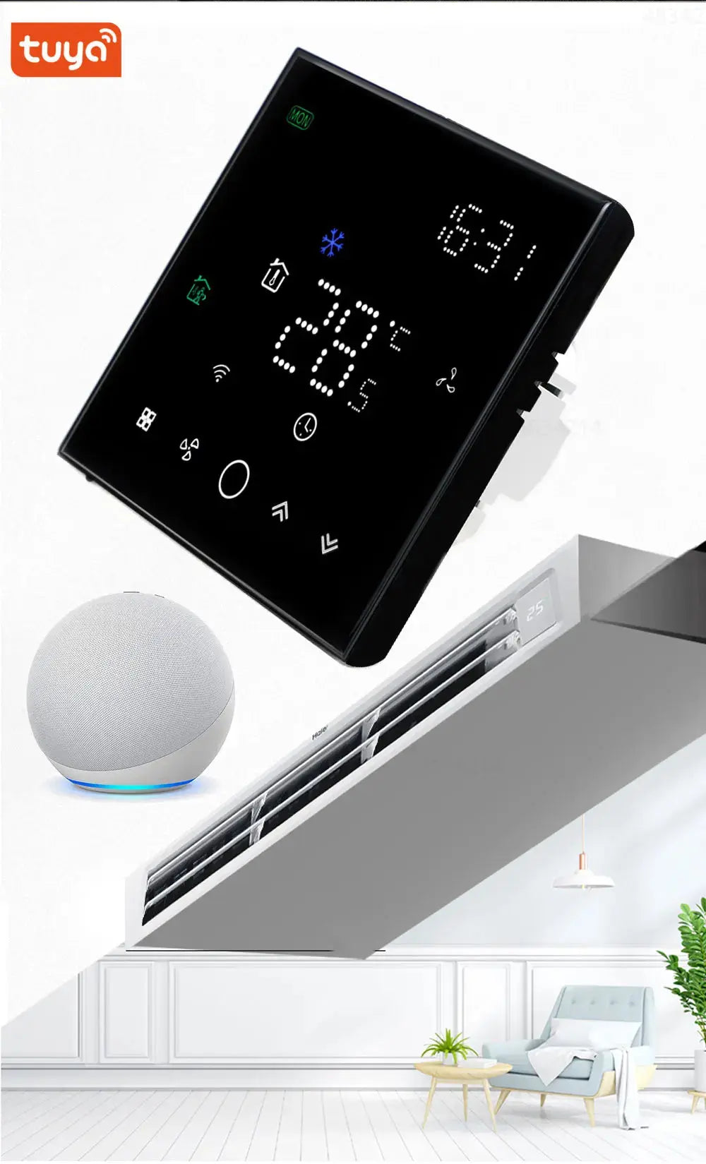 TUYA Zigbee Wifi Thermostat For Replacing Upgrade Air Conditioner Heating and Cooling Temperature 3 Speed Fan App Controller - DomoSpace