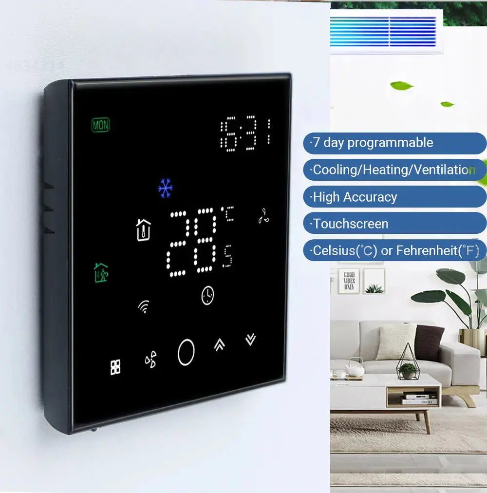 TUYA Zigbee Wifi Thermostat For Replacing Upgrade Air Conditioner Heating and Cooling Temperature 3 Speed Fan App Controller - DomoSpace
