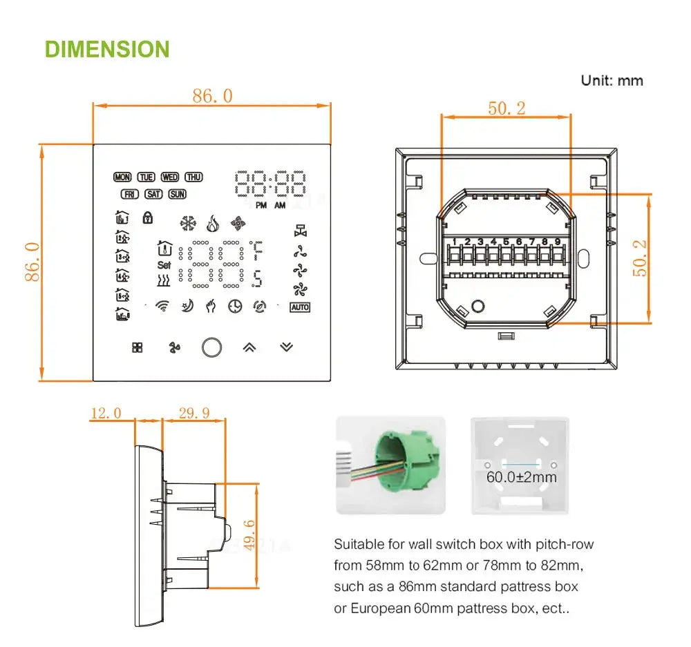 TUYA Zigbee Wifi Thermostat For Replacing Upgrade Air Conditioner Heating and Cooling Temperature 3 Speed Fan App Controller - DomoSpace
