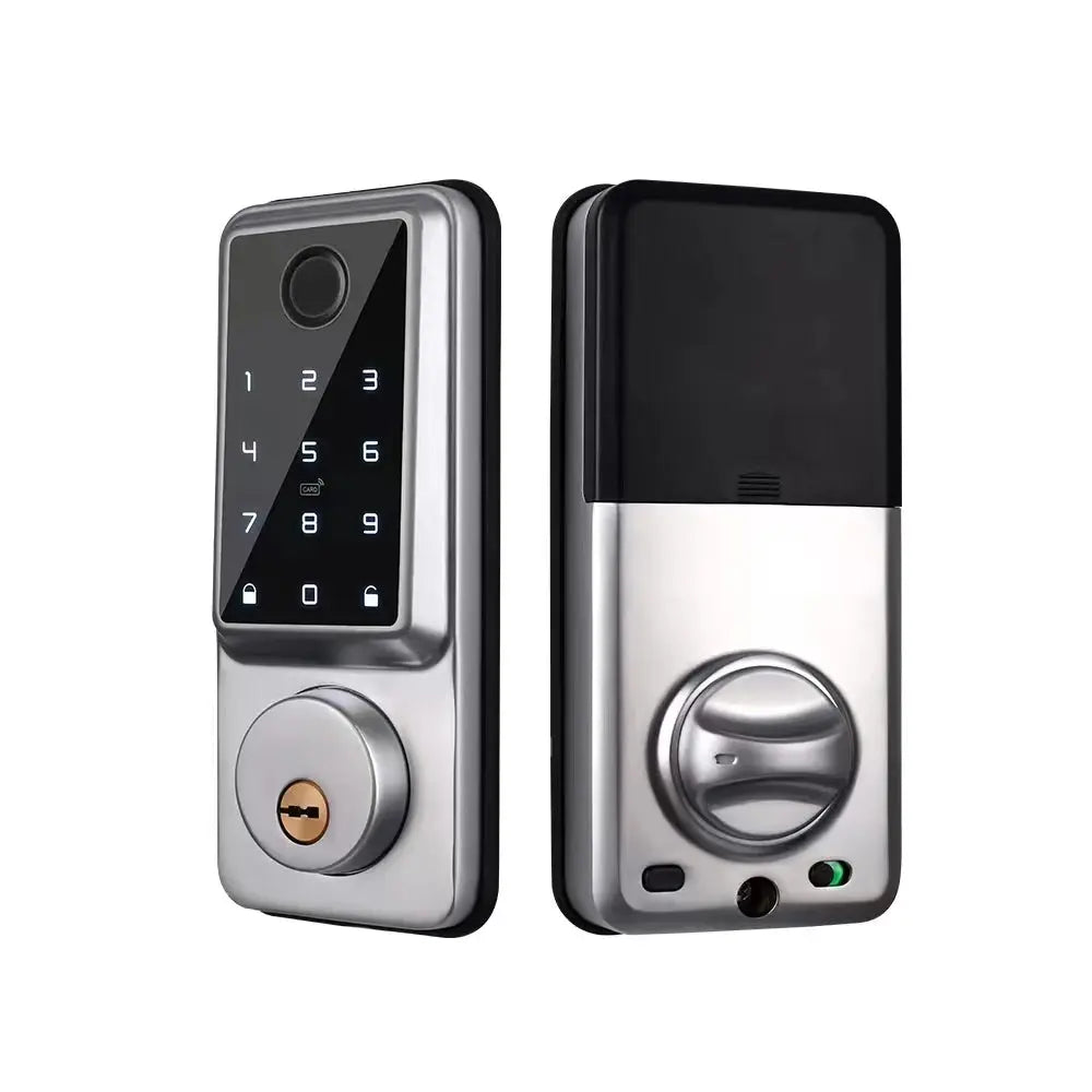 Tuya APP WIFI Automatic Electronic Keyless Deadbolt Smart Door Lock With Digital Code Fingerprint IC Card Mechanical Key Unlock - DomoSpace