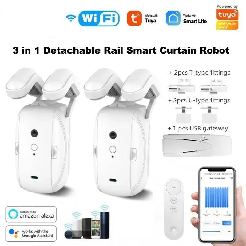 Tuya Smart Electric Curtain Robot with WiFi & Bluetooth - Voice Control with Alexa & Google Home - DomoSpace