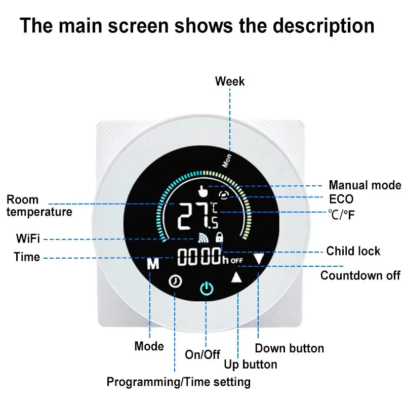 Tuya Smart Life ZigBee Thermostat Controller Switch, Floor, Water, Gas Boiler Heating, 110V, 240V, Support Alexa, Google Home - DomoSpace