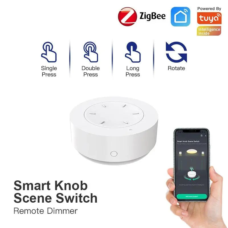 Tuya ZigBee Smart Knob Switch Wireless Scene Switch Button Remote Dimmer Battery Powered Automation Scenario Smart Life APP - DomoSpace