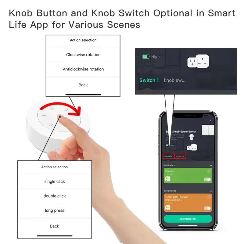 Tuya ZigBee Smart Knob Switch Wireless Scene Switch Button Remote Dimmer Battery Powered Automation Scenario Smart Life APP - DomoSpace