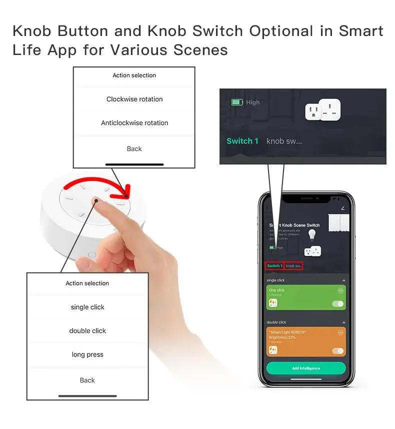 Tuya ZigBee Smart Knob Switch Wireless Scene Switch Button Remote Dimmer Battery Powered Automation Scenario Smart Life APP - DomoSpace