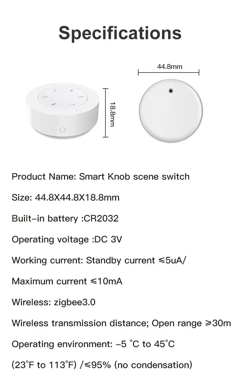 Tuya ZigBee Smart Knob Switch Wireless Scene Switch Button Remote Dimmer Battery Powered Automation Scenario Smart Life APP - DomoSpace