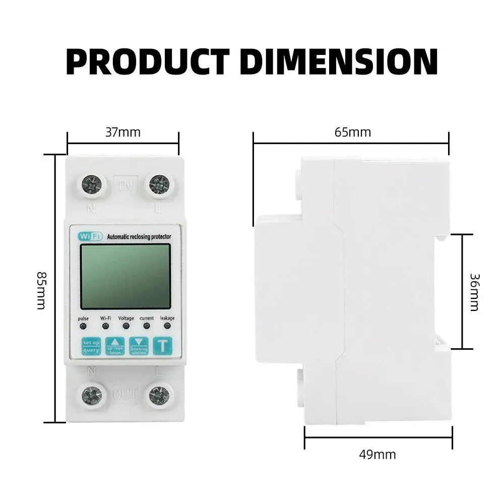 2P 63A TUYA APP WiFi Smart Circuit Breaker &amp; Energy Meter - DomoSpace