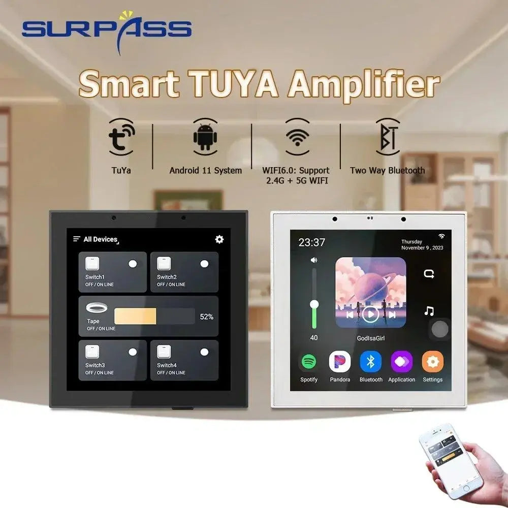 4inch Tuya WiFi Amplifier Two Way Bluetooth Smart in Wall Amplifiers Android 11 System Touch Screen for Home Theater Store Hotel - DomoSpace