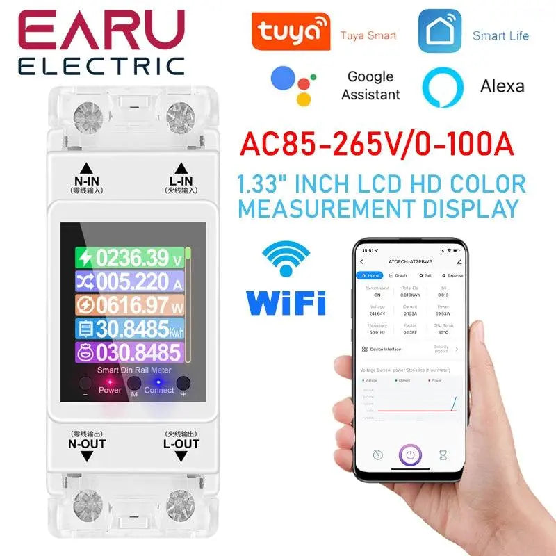 AT2PW 100A Tuya WiFi Din Rail Energy Meter – Smart Remote Control and Energy Management - DomoSpace