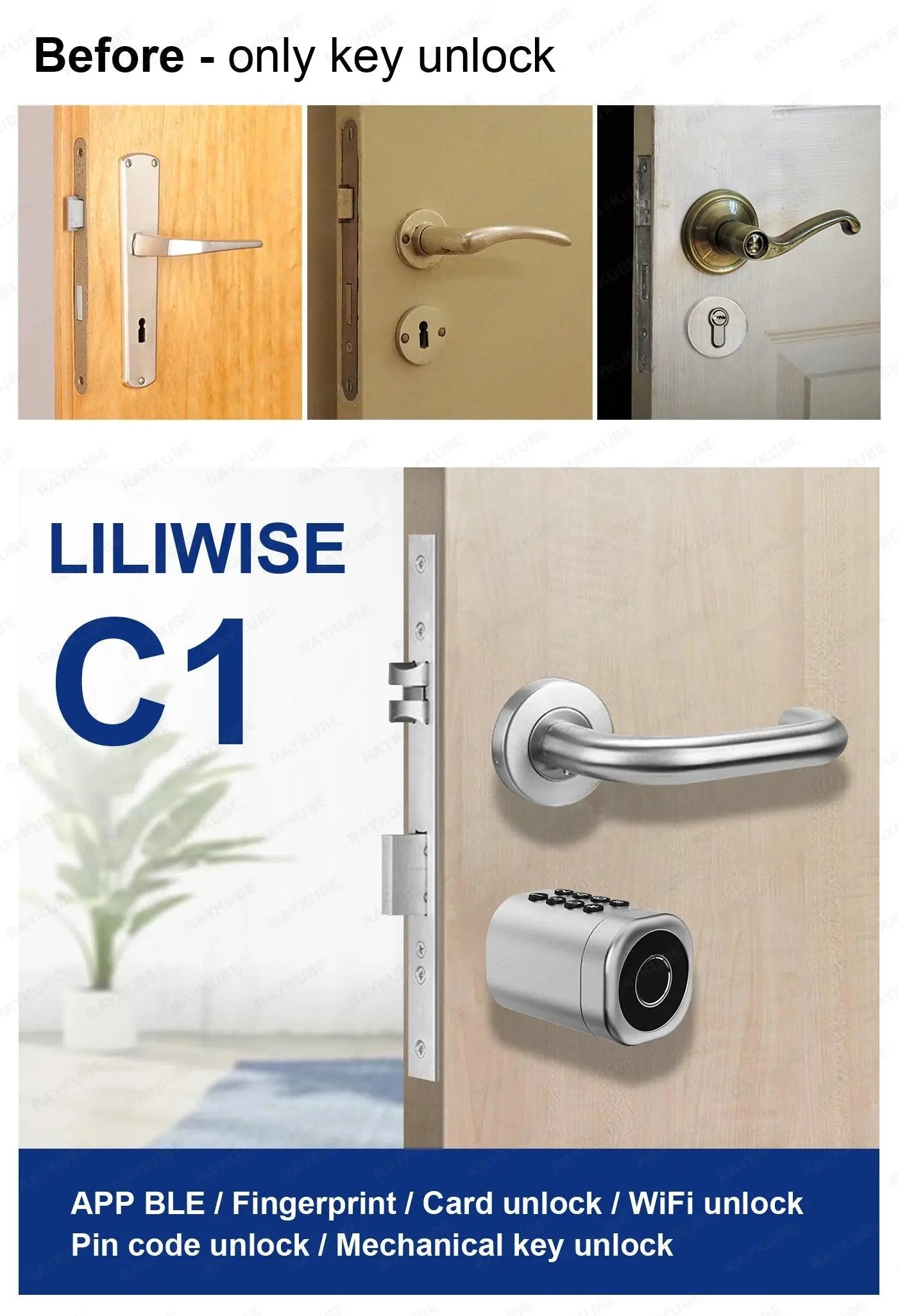 C1 Smart Cylinder Lock – Advanced Intelligent Fingerprint Lock with WiFi, Bluetooth, and App Control - DomoSpace