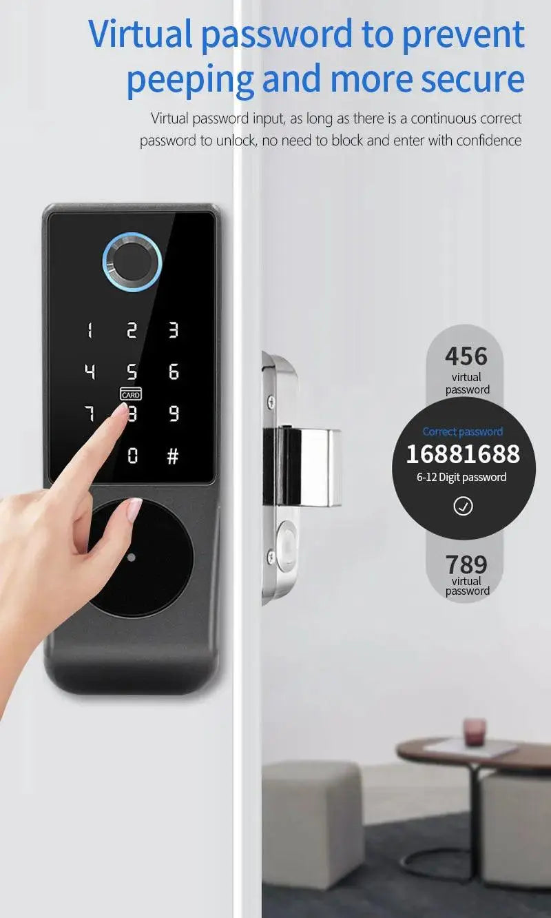 Card Code Waterproof Smart Door Lock – Tuya APP, WiFi, and Biometric Unlocking - DomoSpace