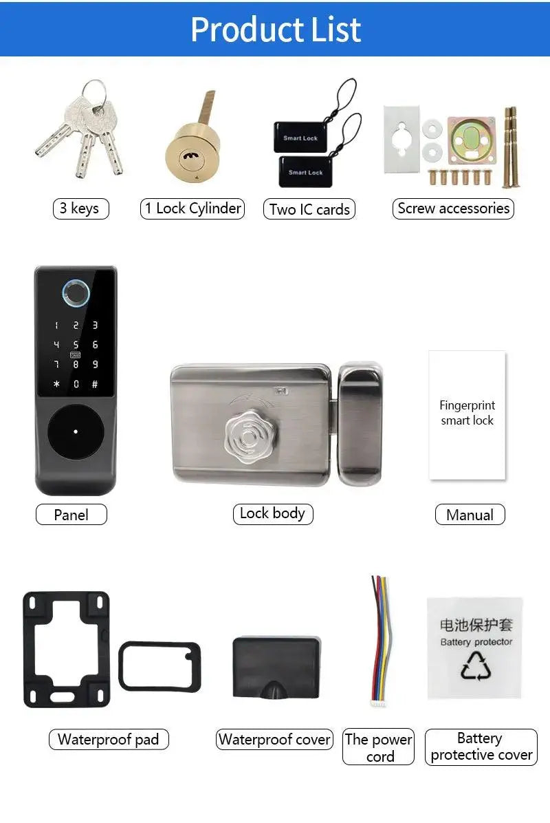 Card Code Waterproof Smart Door Lock – Tuya APP, WiFi, and Biometric Unlocking - DomoSpace