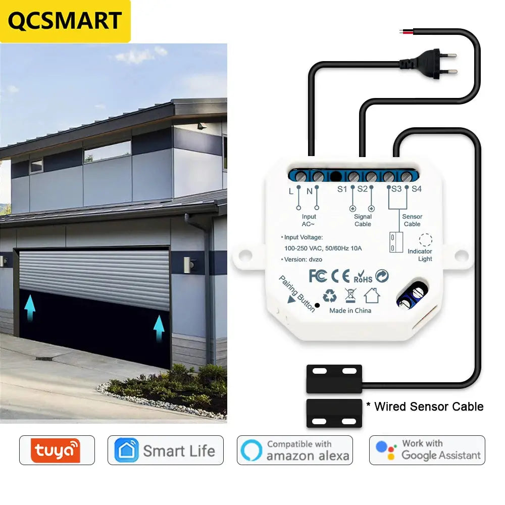 Garage Door Sensor Opener Controller Remote WiFi Switch Tuya Smart Life App Alert Works with Google Home Alexa Home Automation - DomoSpace