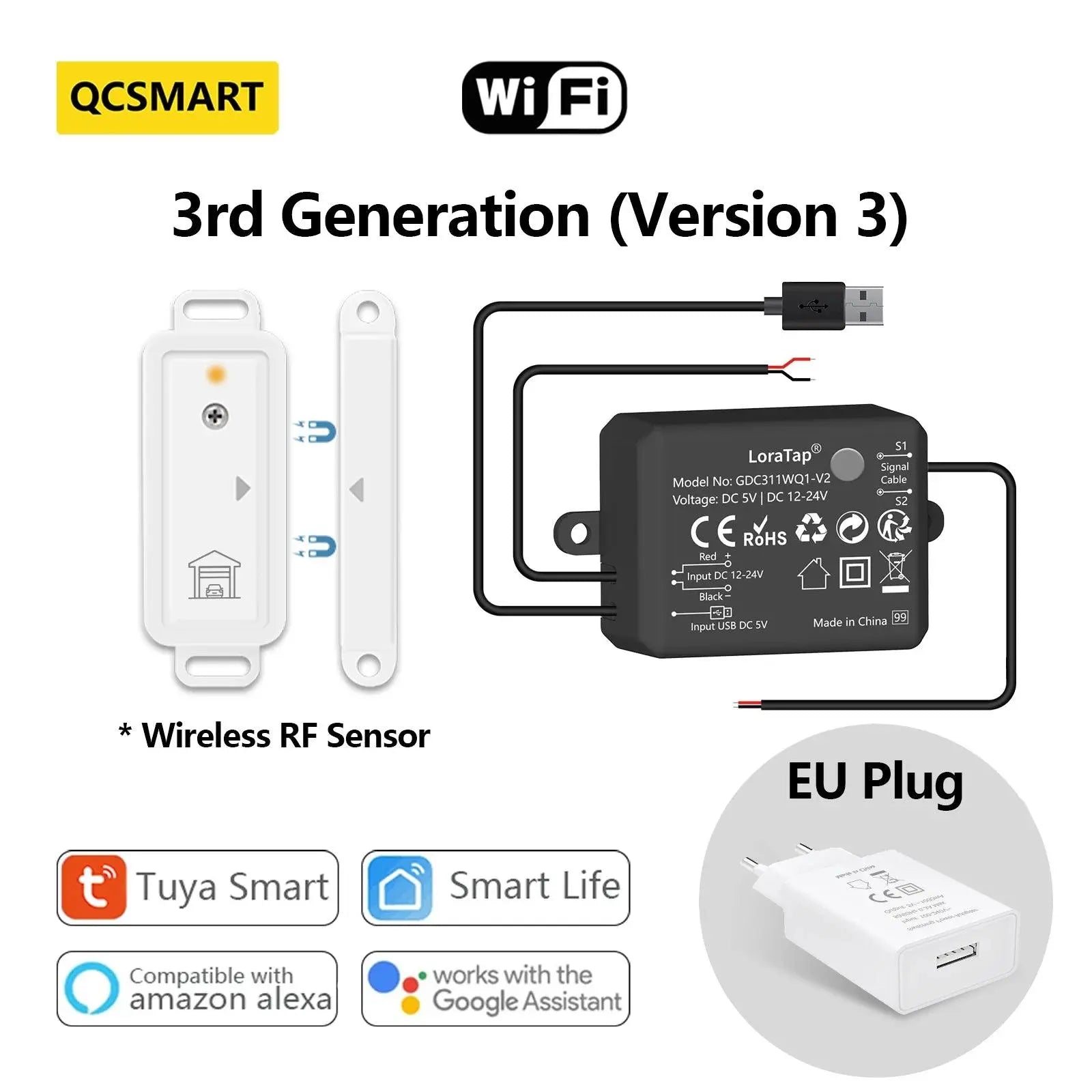 Garage Door Sensor Opener Controller Remote WiFi Switch Tuya Smart Life App Alert Works with Google Home Alexa Home Automation - DomoSpace