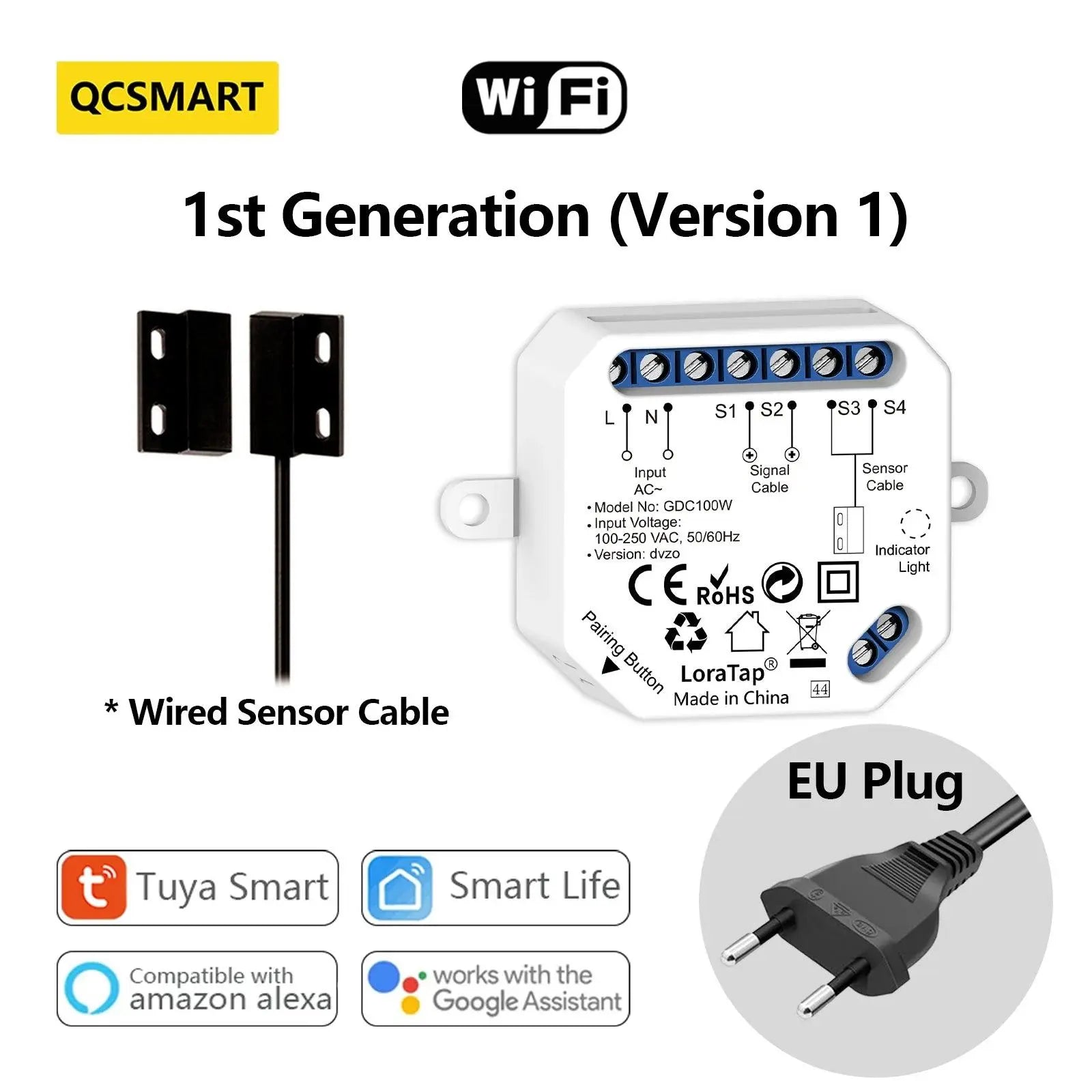 Garage Door Sensor Opener Controller Remote WiFi Switch Tuya Smart Life App Alert Works with Google Home Alexa Home Automation - DomoSpace