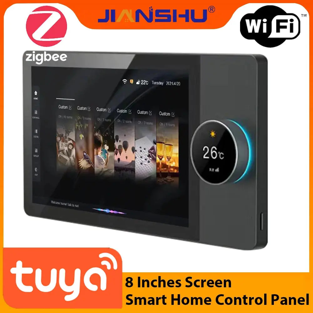 Jianshu Wifi Smart Home Display Tuya Zigbee Smart Screen 8 inch Zigbee Gateway Built-In Smart Life App Smart Central Panel - DomoSpace