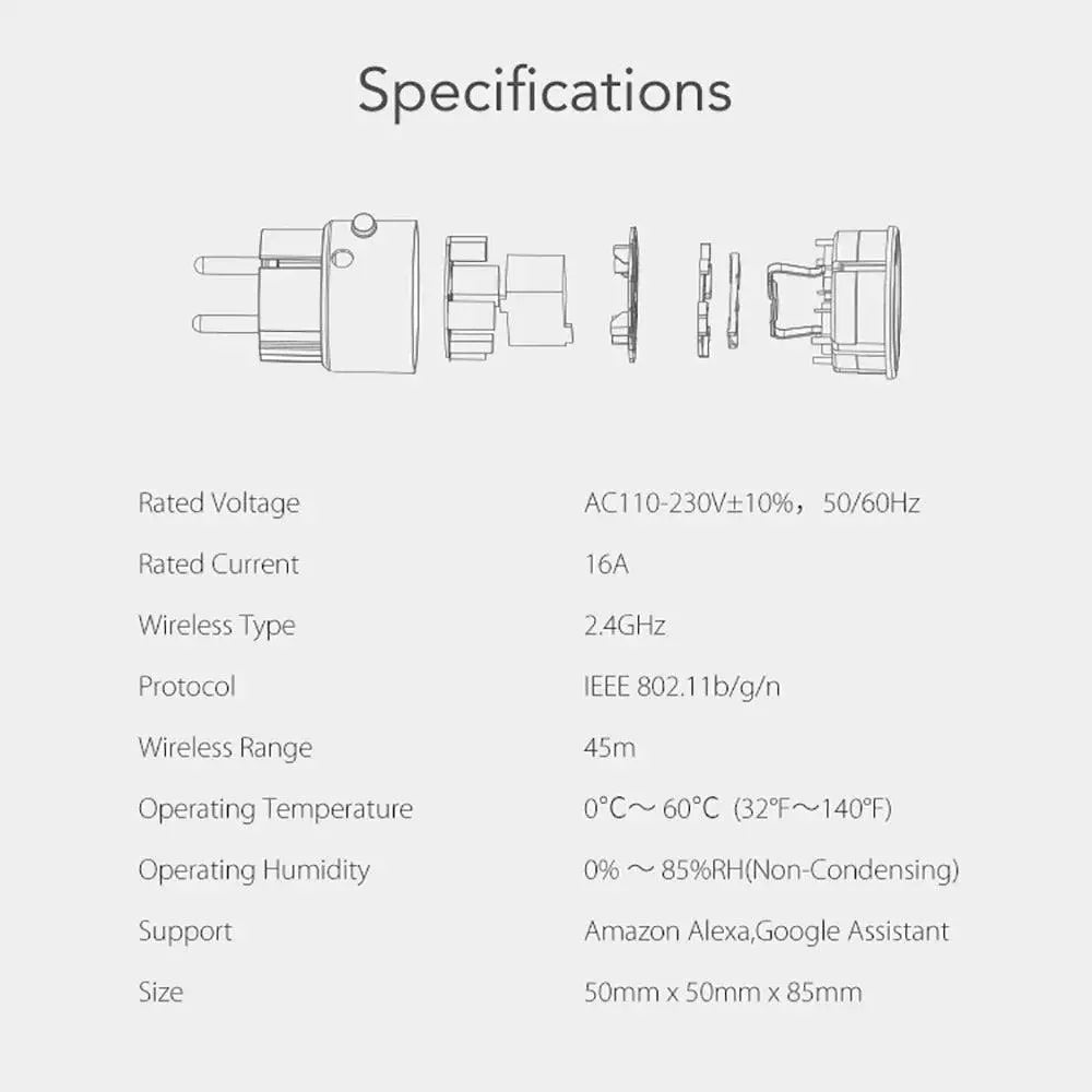 Power Plug Wi-Fi 16A Power Meter Remote Control - DomoSpace
