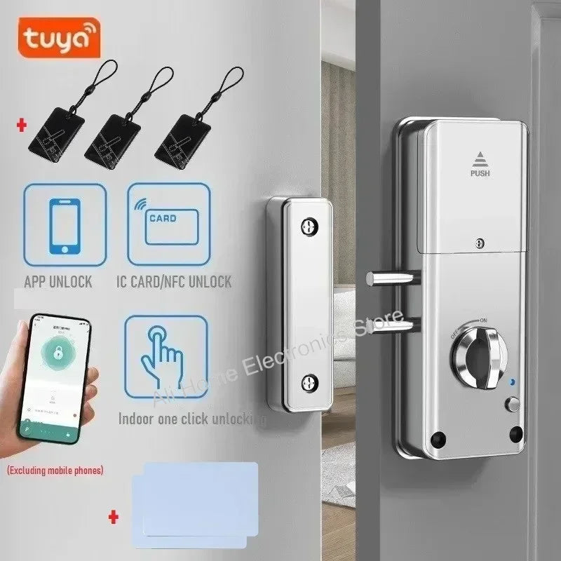 Tuya Smart Lock APP IC Card Unlock Invisible Door Lock Smart Electronic RFID Lock Indoor Wooden Door Burglar Door Locks DomoSpace