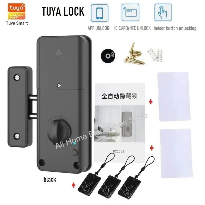 Tuya Smart Lock APP IC Card Unlock Invisible Door Lock Smart Electronic RFID Lock Indoor Wooden Door Burglar Door Locks DomoSpace