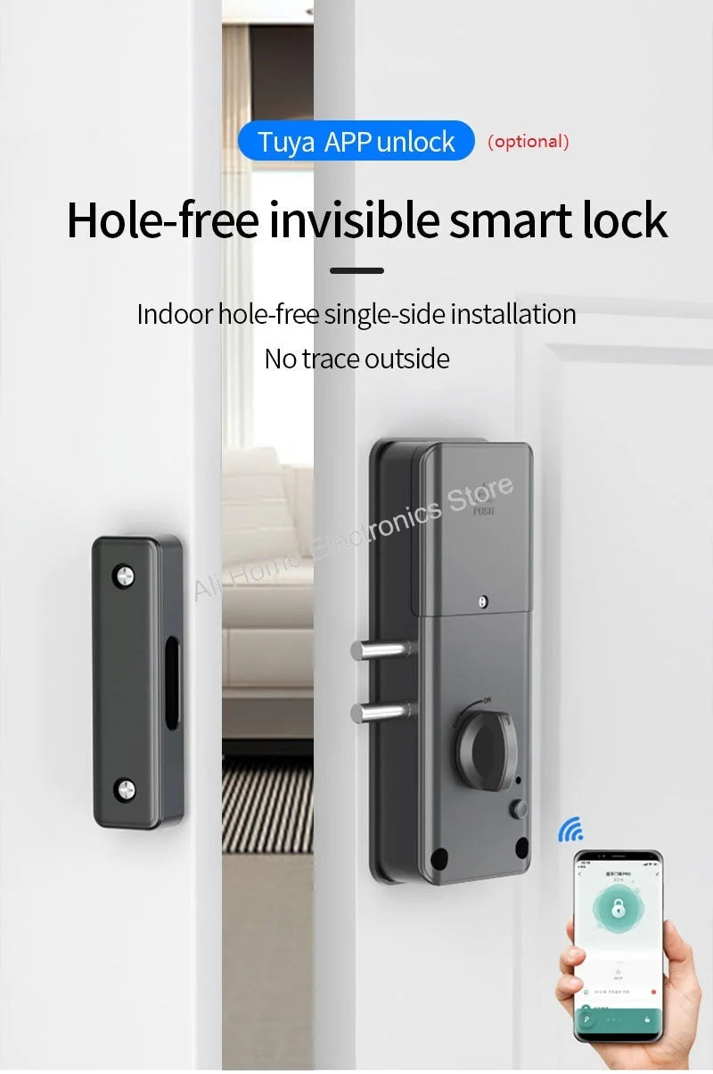 Tuya Smart Lock APP IC Card Unlock Invisible Door Lock Smart Electronic RFID Lock Indoor Wooden Door Burglar Door Locks DomoSpace