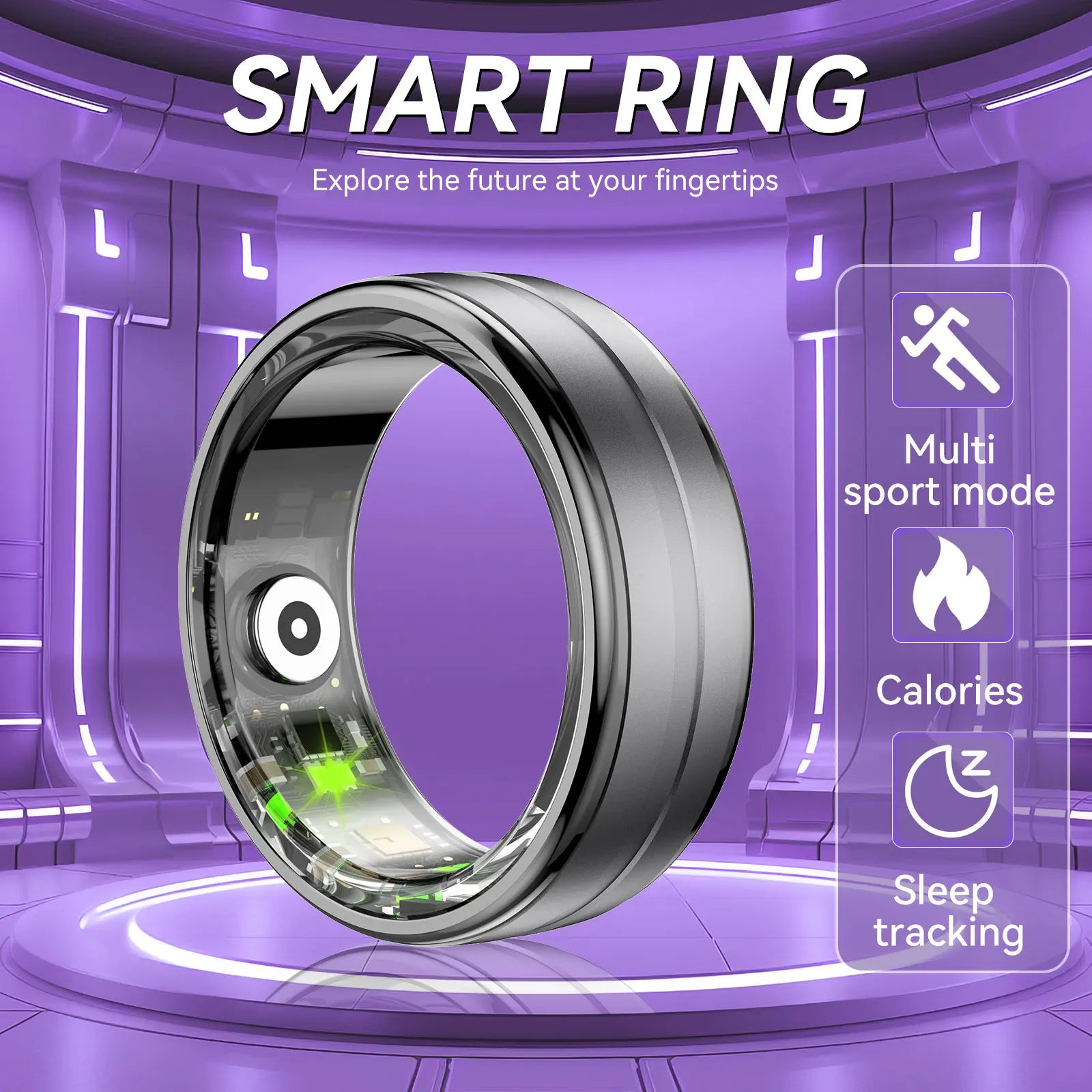 EIGIIS New Smart Ring Men Women, Heart Rate and Blood Oxygen Monitor, IP68 & 5ATM Waterproof, Multi-sport Mode for Android IOS DomoSpace