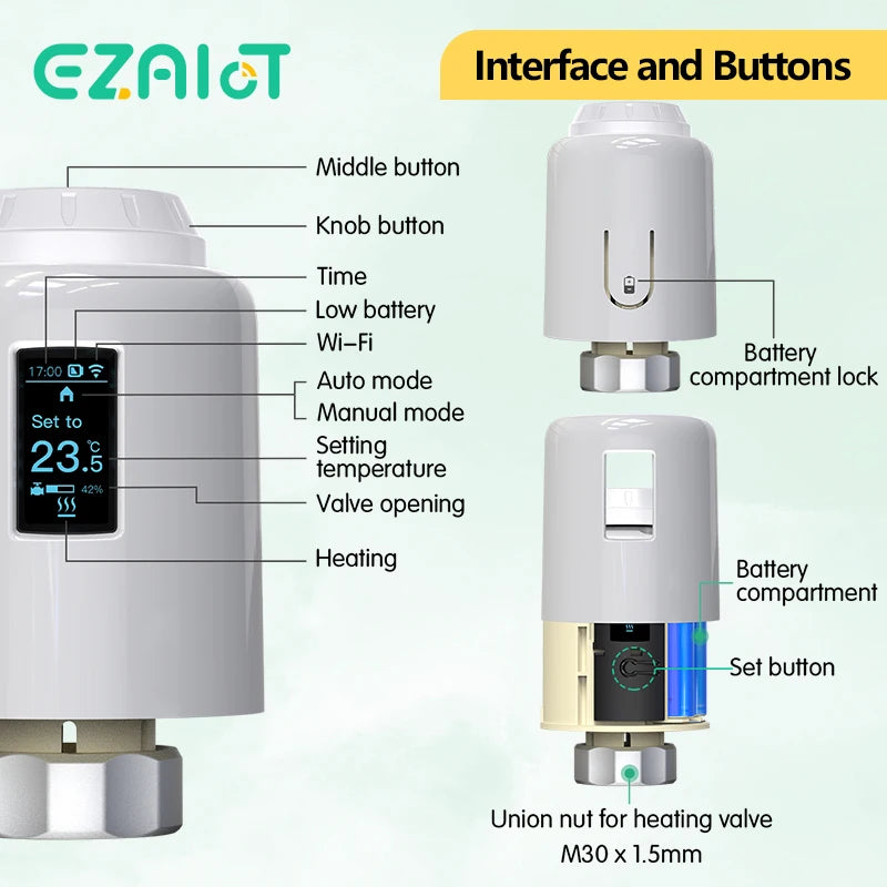 Tuya WiFi Thermostat Radiator Valve Smart TRV Thermostatic Head Heating Temperature Controller No Need Zigbee Alexa Google Home DomoSpace