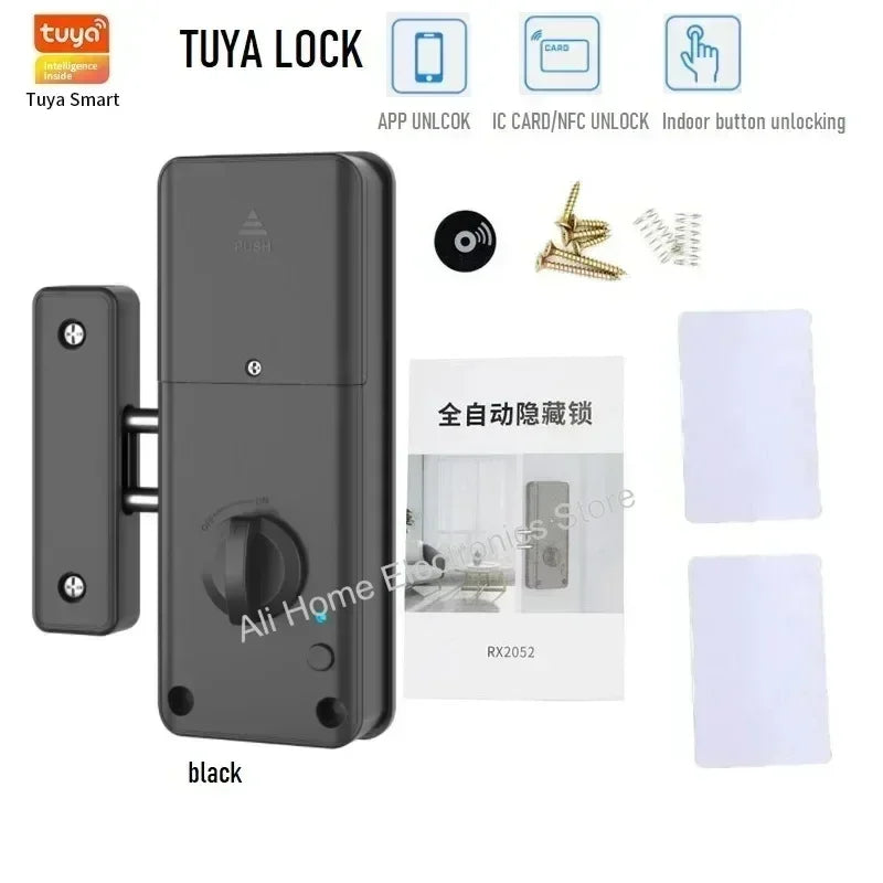 Tuya Smart Lock APP IC Card Unlock Invisible Door Lock Smart Electronic RFID Lock Indoor Wooden Door Burglar Door Locks DomoSpace