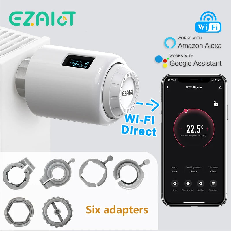 Tuya WiFi Thermostat Radiator Valve Smart TRV Thermostatic Head Heating Temperature Controller No Need Zigbee Alexa Google Home DomoSpace