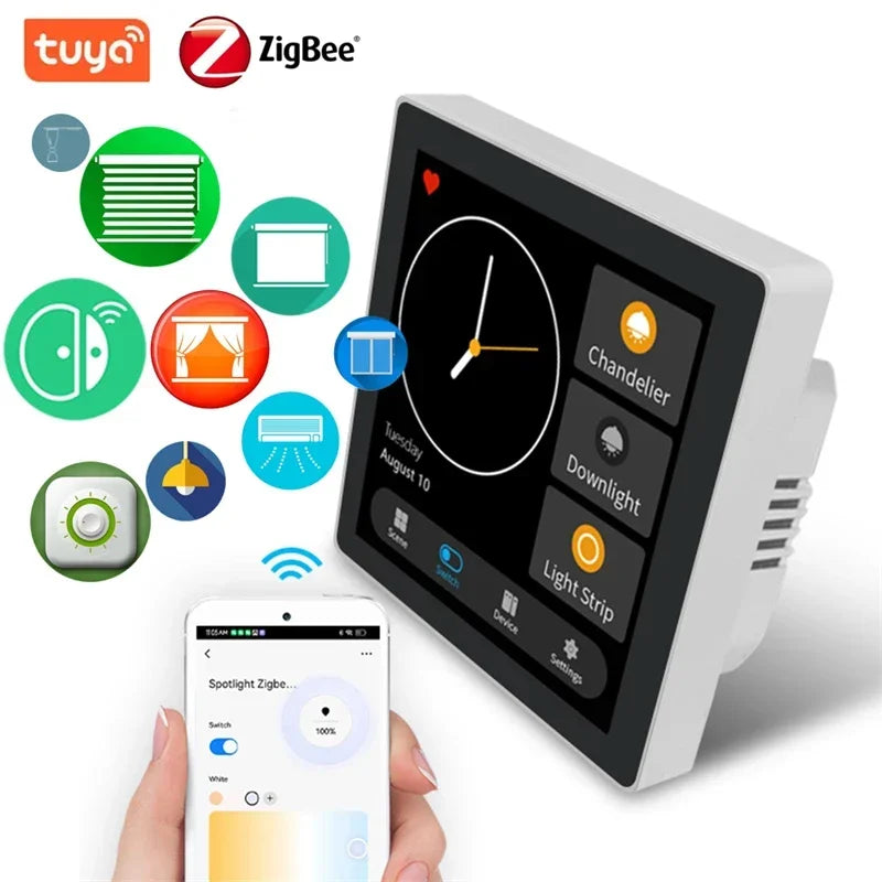 Tuya Smart Home Multiple Zigbee Control Panel LCD Touch Screen 3 Gang Smart Switch Zigbee Gateway Alexia for Home Voice Command - DomoSpace