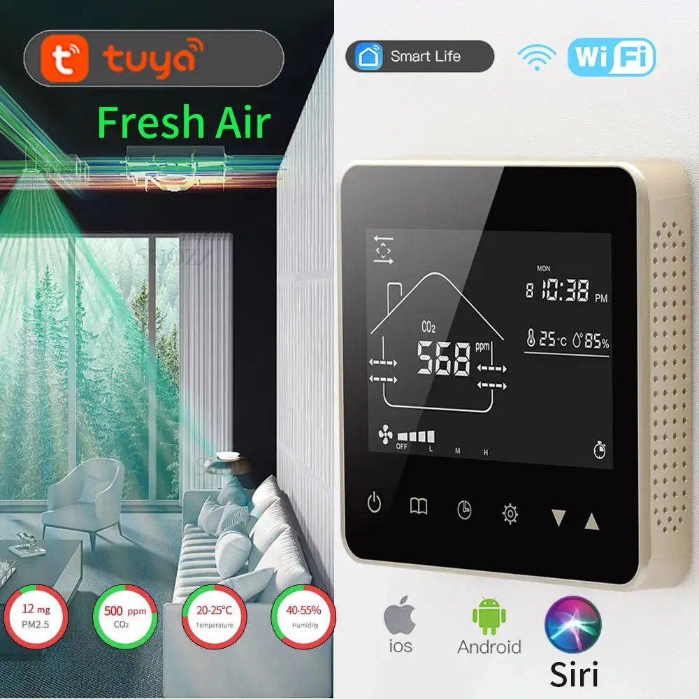 TUYA WIFI Smart Home CO2 PM2.5  Fresh Air Valve System Fan Coil Unit Dehumidifier Ventilation Controller with Modbus&RS485 - DomoSpace