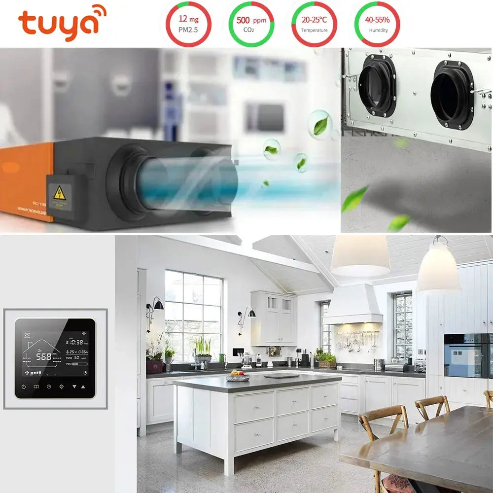 TUYA WIFI Smart Home CO2 PM2.5  Fresh Air Valve System Fan Coil Unit Dehumidifier Ventilation Controller with Modbus&RS485 - DomoSpace