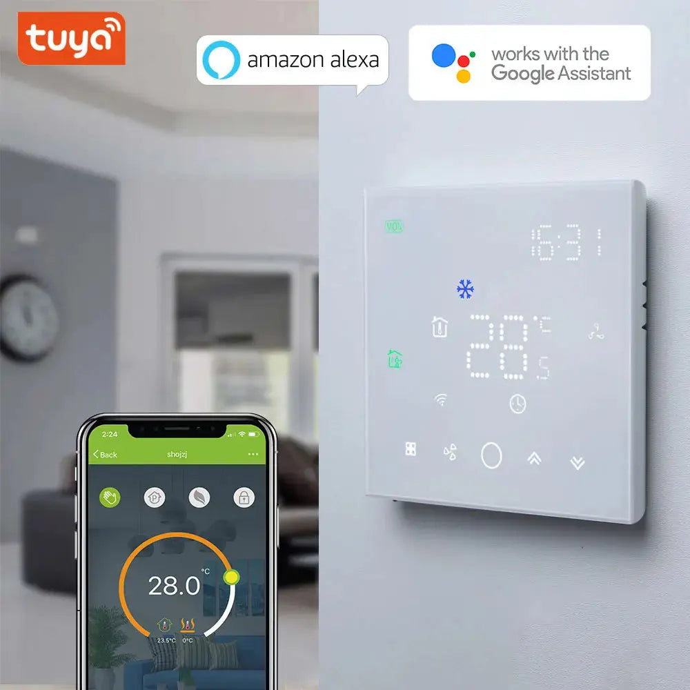 TUYA Zigbee Wifi Thermostat For Replacing Upgrade  Air Conditioner Heating and Cooling Temperature 3 Speed Fan App Controller - DomoSpace