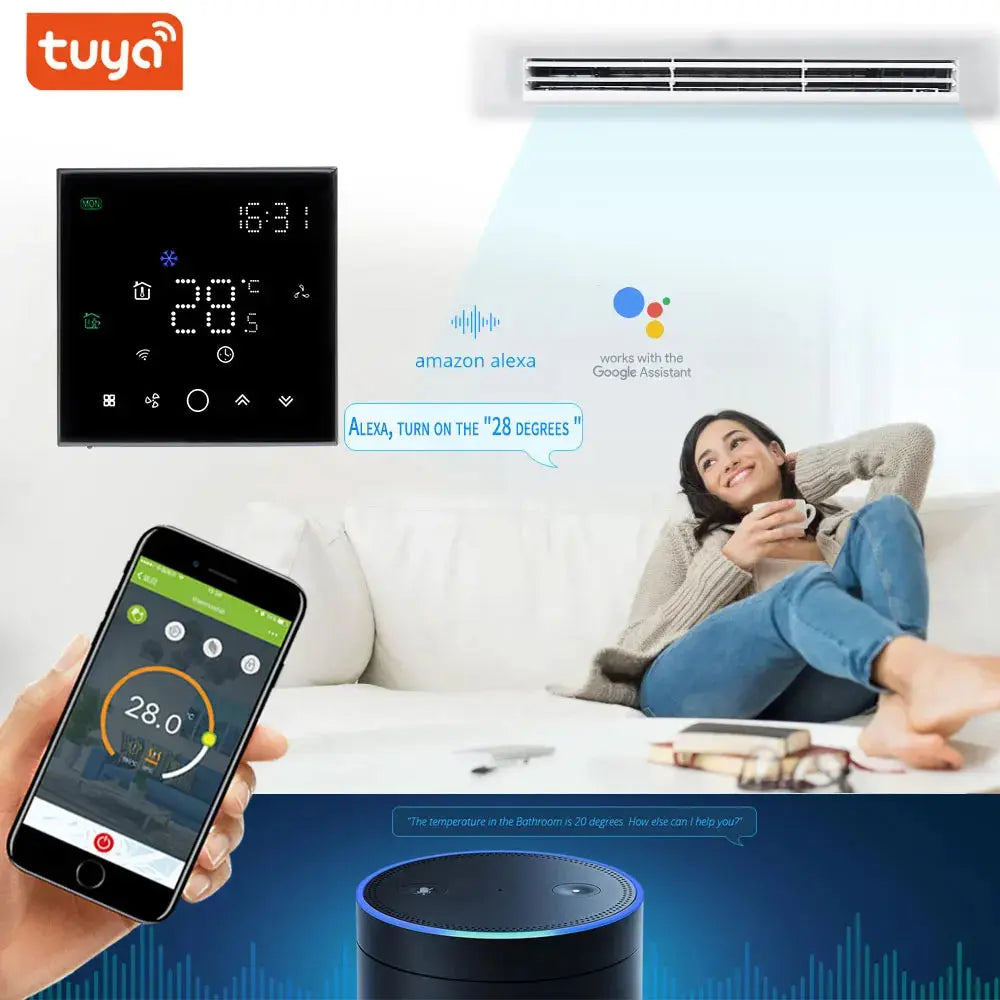 TUYA Zigbee Wifi Thermostat For Replacing Upgrade  Air Conditioner Heating and Cooling Temperature 3 Speed Fan App Controller - DomoSpace