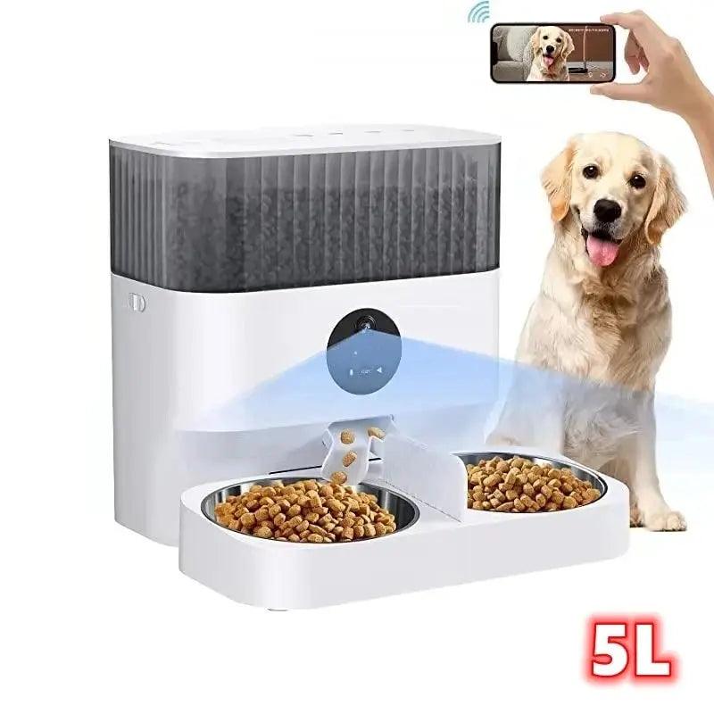 Tuya 5L Automatic Pet Feeder with Camera Timing Smart Cat & Dog Feeder WiFi Intelligent Food Dispenser Dual Stainless Steel Bowl - DomoSpace