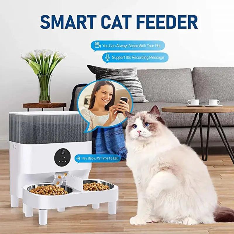 Tuya 5L Automatic Pet Feeder with Camera Timing Smart Cat & Dog Feeder WiFi Intelligent Food Dispenser Dual Stainless Steel Bowl - DomoSpace