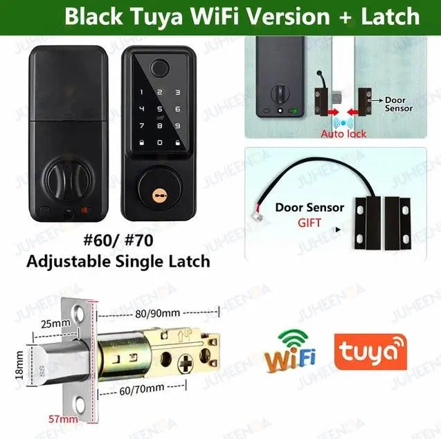 Tuya APP WIFI Automatic Electronic Keyless Deadbolt Smart Door Lock With Digital Code Fingerprint IC Card Mechanical Key Unlock - DomoSpace